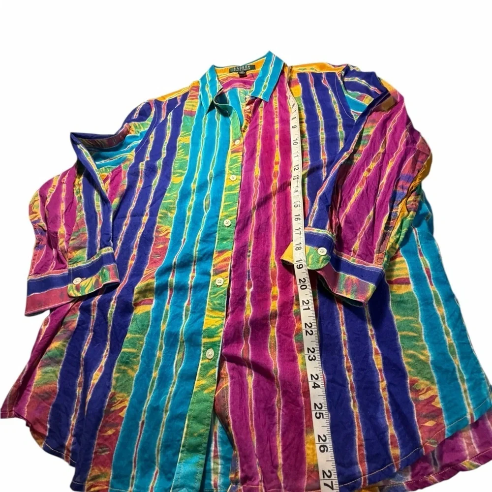 Lauren  Ralph Lauren Multicolor Striped Tie Dye ShirtButton Down Shirt XL - Picture 8 of 9